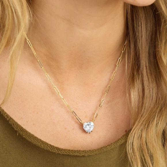 Samantha Loves You More Gold Heart Pendant Necklace Gold|White Diamondettes